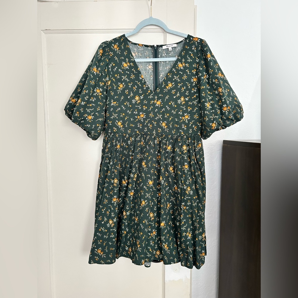 Madewell Green Floral Mini Dress